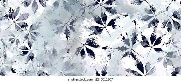All Over Print. Neutral Tree Leaf Seamless Pattern. Leaves Trees, Shrubs Stamp Effect. Texture Spots Watercolor Overlay. Transparency Wallpaper Rustic Modern Design. Fancy Delicate Fabric Textile.