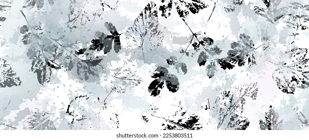 All Over Print. Neutral Tree Leaf Seamless Pattern. Leaves Trees, Shrubs Stamp Effect. Texture Spots Watercolor Overlay. Transparency Wallpaper Rustic Modern Design. Fancy Delicate Fabric Textile.