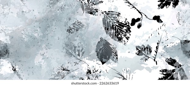 Todo Impresión. Patrón de hoja de árbol neutro sin soldadura. Sale Árboles, Efecto Sello de arbustos. Superposición de color de agua de los puntos de textura. Fondo de escritorio de transparencia Diseño Rústico Moderno. Tejido Delicado De Fino.