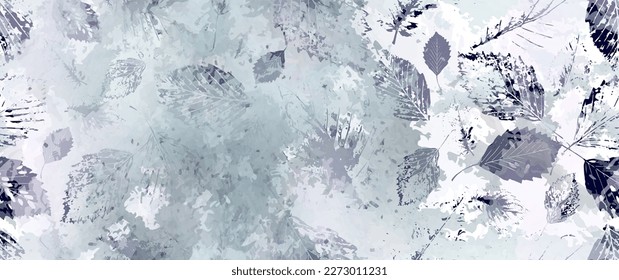 All Over Print. Neutral Tree Leaf Seamless Pattern. Leaves Trees, Shrubs Stamp Effect. Texture Spots Watercolor Overlay. Transparency Wallpaper Rustic Modern Design. Fancy Delicate Fabric Textile.