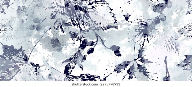 All Over Print. Neutral Tree Leaf Seamless Pattern. Leaves Trees, Shrubs Stamp Effect. Texture Spots Watercolor Overlay. Transparency Wallpaper Rustic Modern Design. Fancy Delicate Fabric Textile.