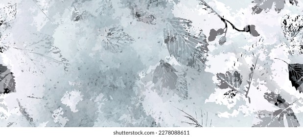 All Over Print. Neutral Tree Leaf Seamless Pattern. Leaves Trees, Shrubs Stamp Effect. Texture Spots Watercolor Overlay. Transparency Wallpaper Rustic Modern Design. Fancy Delicate Fabric Textile.