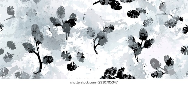 Todo Impresión. Patrón de hoja de árbol neutro sin soldadura. Sale Árboles, Efecto Sello de arbustos. Superposición de color de agua de los puntos de textura. Fondo de escritorio de transparencia Diseño Rústico Moderno. Tejido Delicado De Fino.