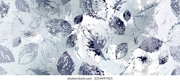 All Over Print. Neutral Tree Leaf Seamless Pattern. Leaves Trees, Shrubs Stamp Effect. Texture Spots Watercolor Overlay. Transparency Wallpaper Rustic Modern Design. Fancy Delicate Fabric Textile.