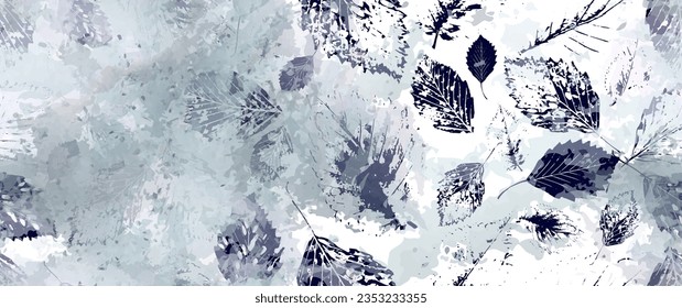 All Over Print. Neutral Tree Leaf Seamless Pattern. Leaves Trees, Shrubs Stamp Effect. Texture Spots Watercolor Overlay. Transparency Wallpaper Rustic Modern Design. Fancy Delicate Fabric Textile.