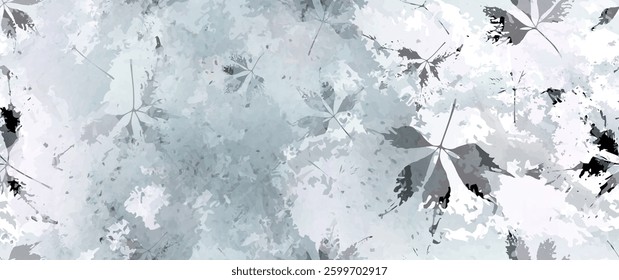 All Over Print. Neutral Tree Leaf Seamless Pattern. Leaves Trees, Shrubs Stamp Effect. Texture Spots Watercolor Overlay. Transparency Wallpaper Rustic Modern Design. Fancy Delicate Fabric Textile.