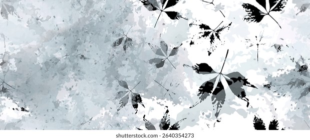 All Over Print. Neutral Tree Leaf Seamless Pattern. Leaves Trees, Shrubs Stamp Effect. Texture Spots Watercolor Overlay. Transparency Wallpaper Rustic Modern Design. Fancy Delicate Fabric Textile.