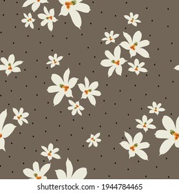 all over seamless cream vector flowers pattern on black retro grey background