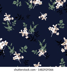all over seamless floral flowers pattern on navy background