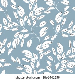 all over seamless floral vector leaves pattern on blue background