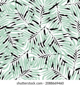 todo sobre un patrón de hoja verde vectorial floral sin fisuras de blanco