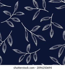 all over seamless floral vector stripe leaf pattern on navy background