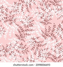 all over seamless floral vector brown and white leaves pattern on pink background