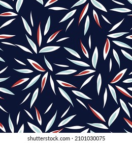 todo sobre un patrón de hoja azul y roja vectorial floral sin fisuras sobre fondo marino