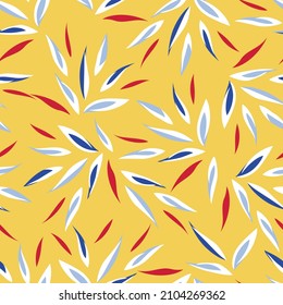 all over seamless floral vector blue and red leaf pattern on yellow background