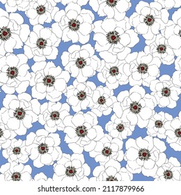 todo sobre el patrón de flores sin fisuras de vectores florales en fondo azul