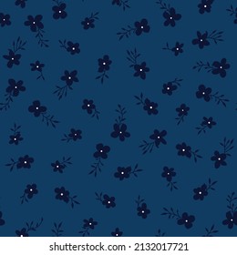 todo sobre la marina vectorial floral sin fisuras pequeño patrón de flores en fondo azul