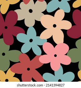 all over seamless floral vector multi color flowers pattern on black background