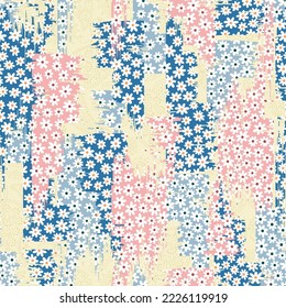 all over seamless floral vector white small flowers pattern on paisley texture yellow background