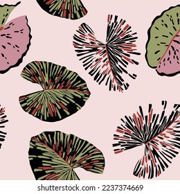 all over seamless floral vector multi color leaf pattern on pink background