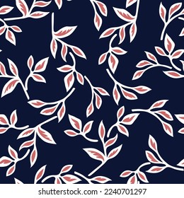 all over seamless floral vector leaf pattern on navy background