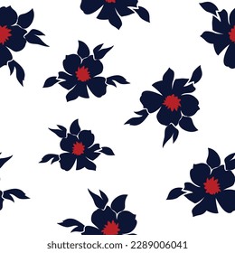 all over seamless floral vector navy flowers pattern of white