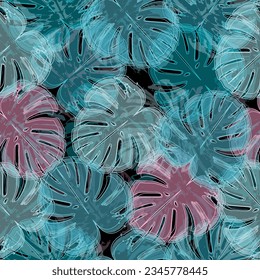 all over seamless floral vector multi color leaf pattern on black background  Seamless vector image. Addition to a more complex decor.