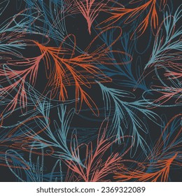 all over seamless floral vector multi color leaf pattern on black background  Seamless vector image. Addition to a more complex decor.