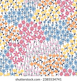 todo sobre el vector floral sin soldadura multicolor flores pequeñas hojas patrón de blanco
