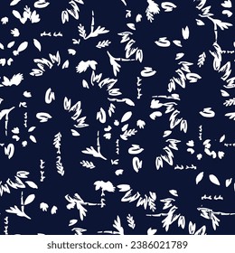 all over seamless floral vector white leaves pattern on navy background