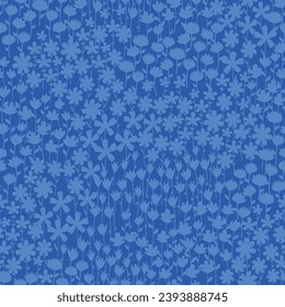 all over seamless floral vector blue small flowers leaves pattern on background