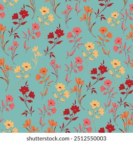 all over seamless floral vector multi color flowers bunches pattern on blue background
