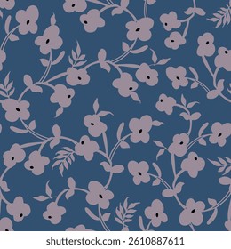 all over seamless floral vector flowers leaves pattern on blue background