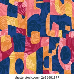 all over seamless floral vector multi color texture leaf pattern on bandanna background