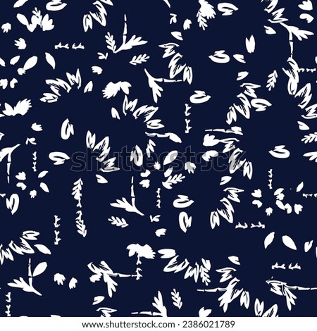 all over seamless floral vector white leaves pattern on navy background