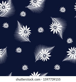 all over seamless flowers pattern on navy background