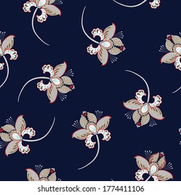 all over seamless flowers pattern on navy background