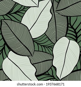 all over seamless green vector leaf pattern on background