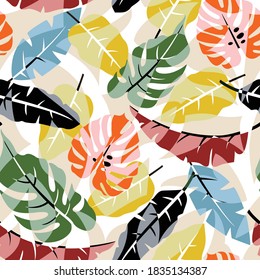 all over seamless multi color leaf pattern of white