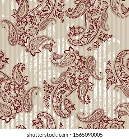 all over seamless paisley pattern on stripe background