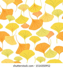 All over seamless repeat pattern with cascading ginkgo biloba leaves of different shades of yellow. Beautiful sophisticated autumnal pattern.