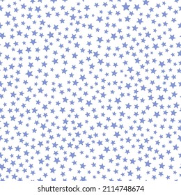 All over seamless repeat pattern with ditsy tiny little periwinkle purple very peri stars on a white background
