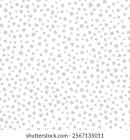 All over seamless repeat pattern with ditsy tiny little light gray stars on white. Versatile trendy ditsy background for baby, kids, Christmas, wrap, packaging and more.