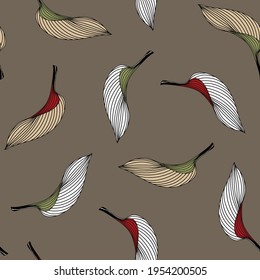 all over seamless stock vector red and green leaf pattern on brown background