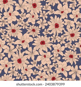 all over seamless vector cream stock flowers pattern on grey background