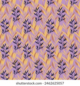 todo sobre Vector sin costuras azul marino naranja y amarillo patrón de hojas sobre fondo violeta