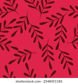 all over seamless vector pink small leaves pattern on red background