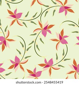 all over seamless vector pink small leaves pattern on red background