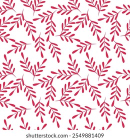 all over seamless vector pink small leaves pattern on red background