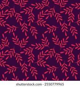 all over seamless vector pink small leaves pattern on red background